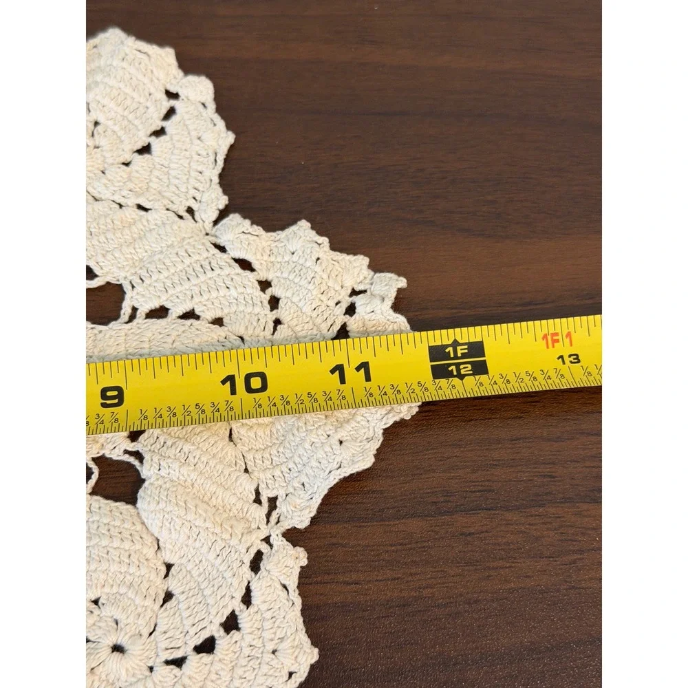 Vintage Handmade Crochet Doily Cream Cotton Pinwheel Lace Table Decor 12x7.5